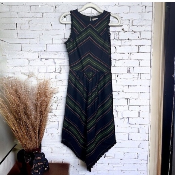 Ulla Johnson Black and Green Striped Dress - Picture 1 of 7